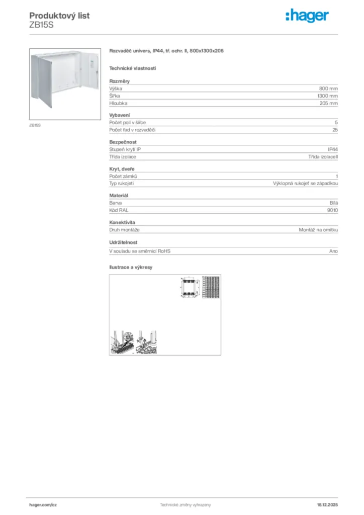 Obrázek Hager Produktový list ZB15S | Hager