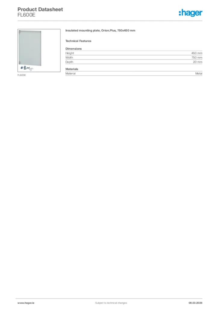Image Hager Product data sheet FL600E  | Hager