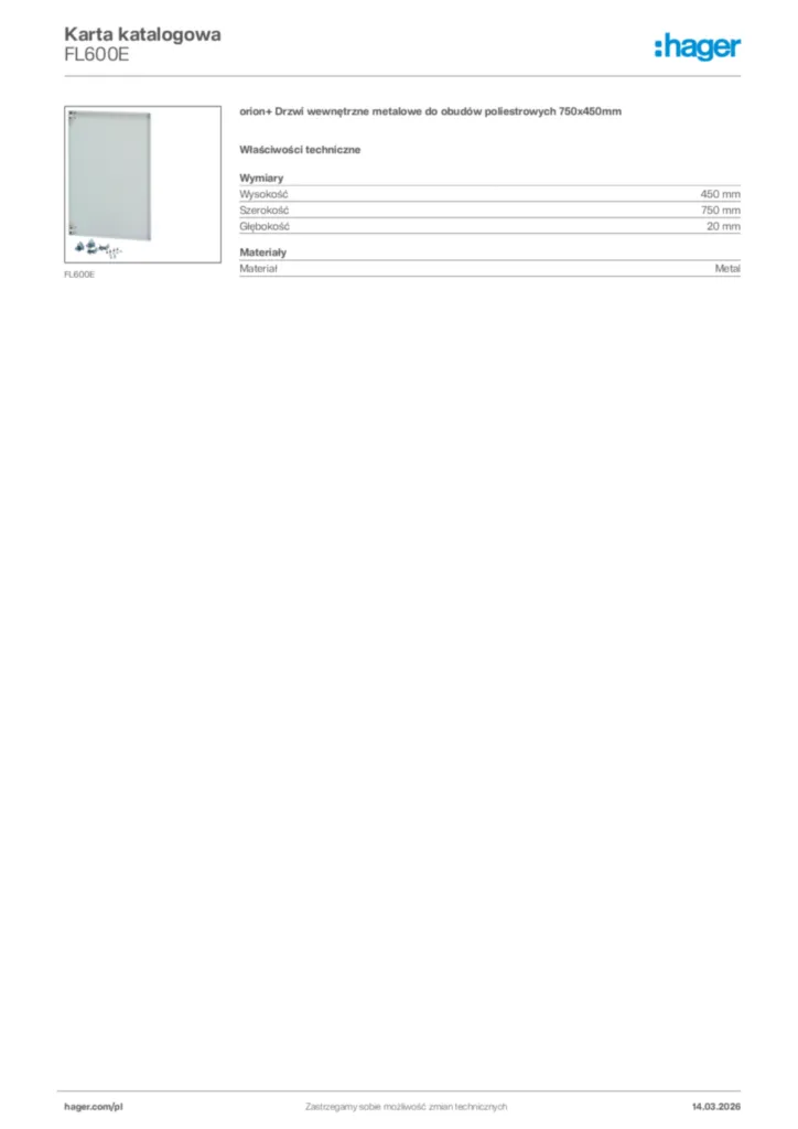 Zdjęcie Hager Karta katalogowa FL600E | Hager Polska