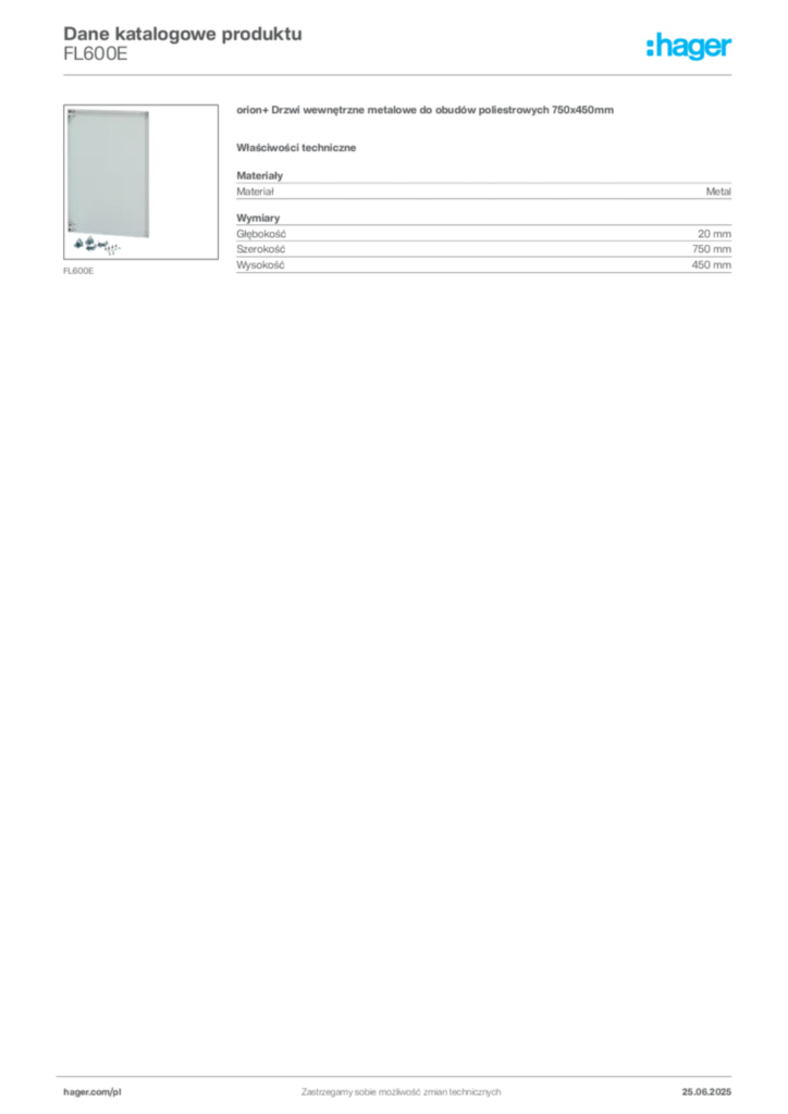 Zdjęcie Hager Karta katalogowa FL600E | Hager Polska