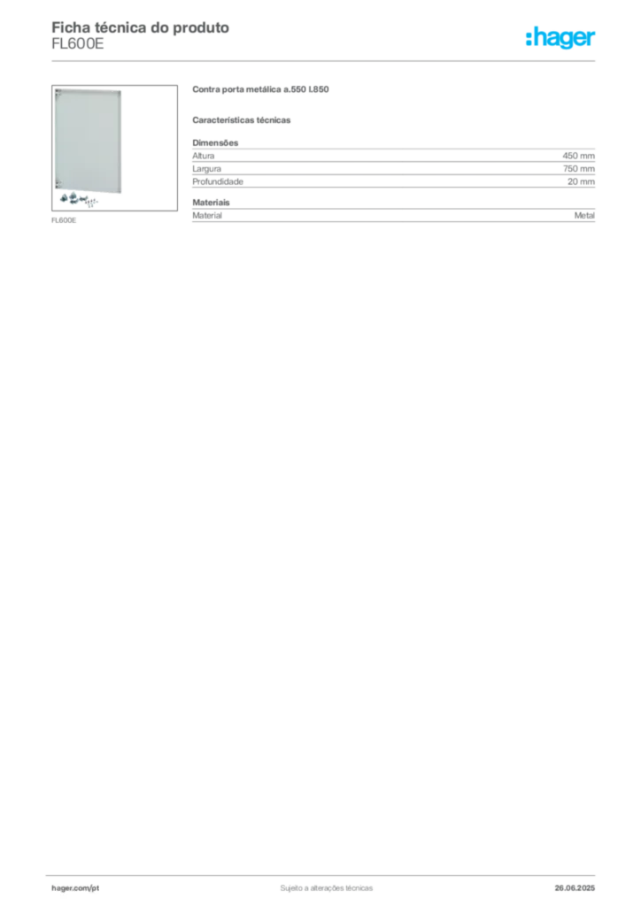 Imagem Hager Ficha técnica do produto FL600E | Hager Portugal