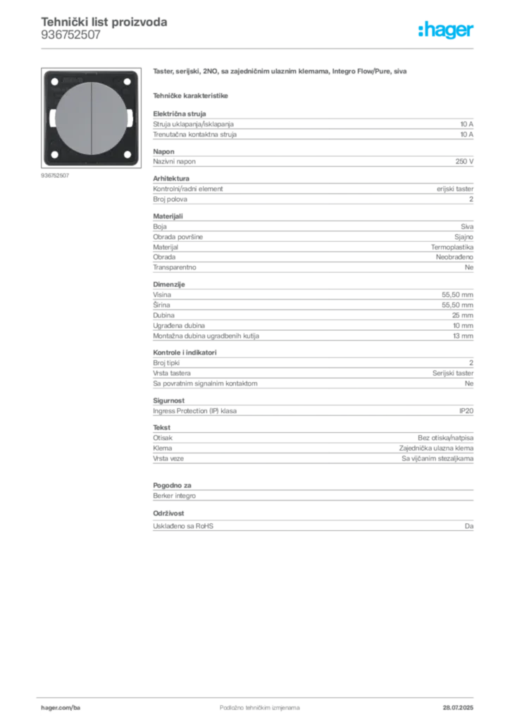 Slika Hager Product data sheet 936752507  | Hager