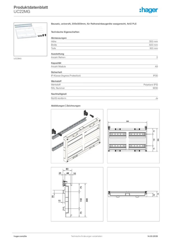 Bild Hager Produktdatenblatt UC22MG | Hager Deutschland