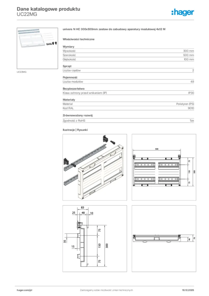 Zdjęcie Hager Karta katalogowa UC22MG | Hager Polska