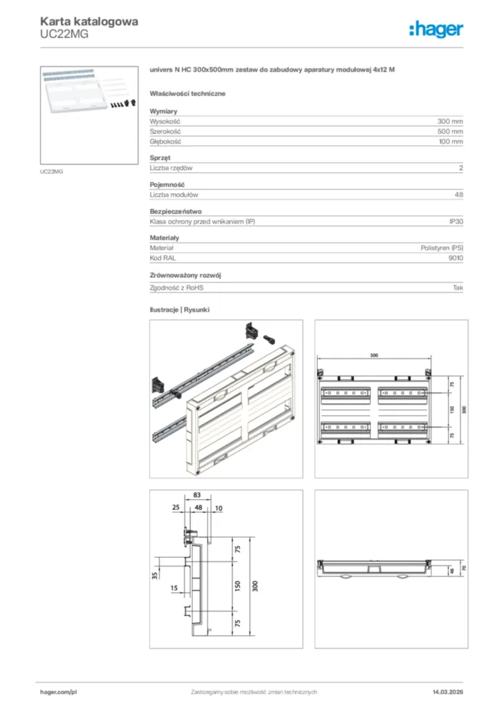 Zdjęcie Hager Karta katalogowa UC22MG | Hager Polska