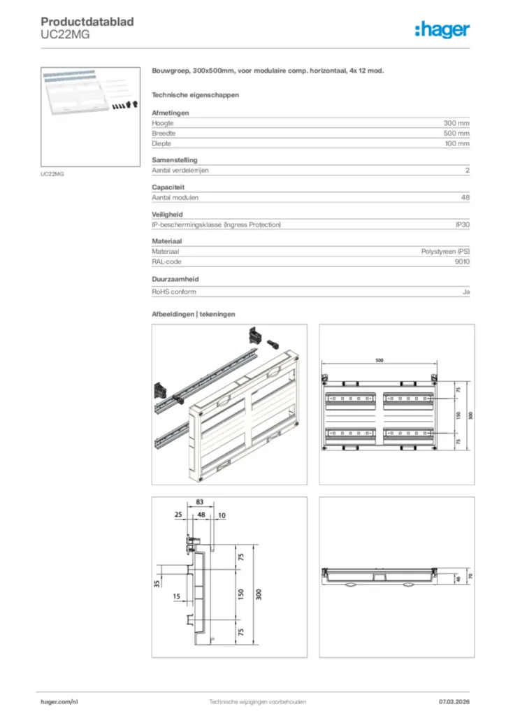 Afbeelding Hager Productdatablad UC22MG | Hager Nederland