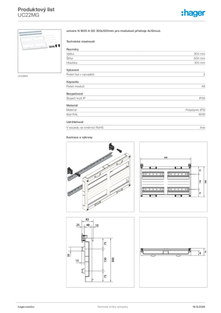 Obrázek Hager Produktový list UC22MG | Hager