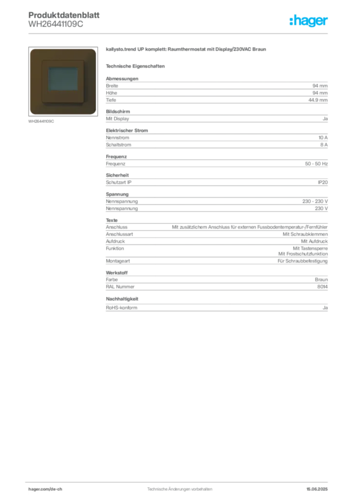 Bild Hager Produktdatenblatt WH26441109C | Hager Schweiz