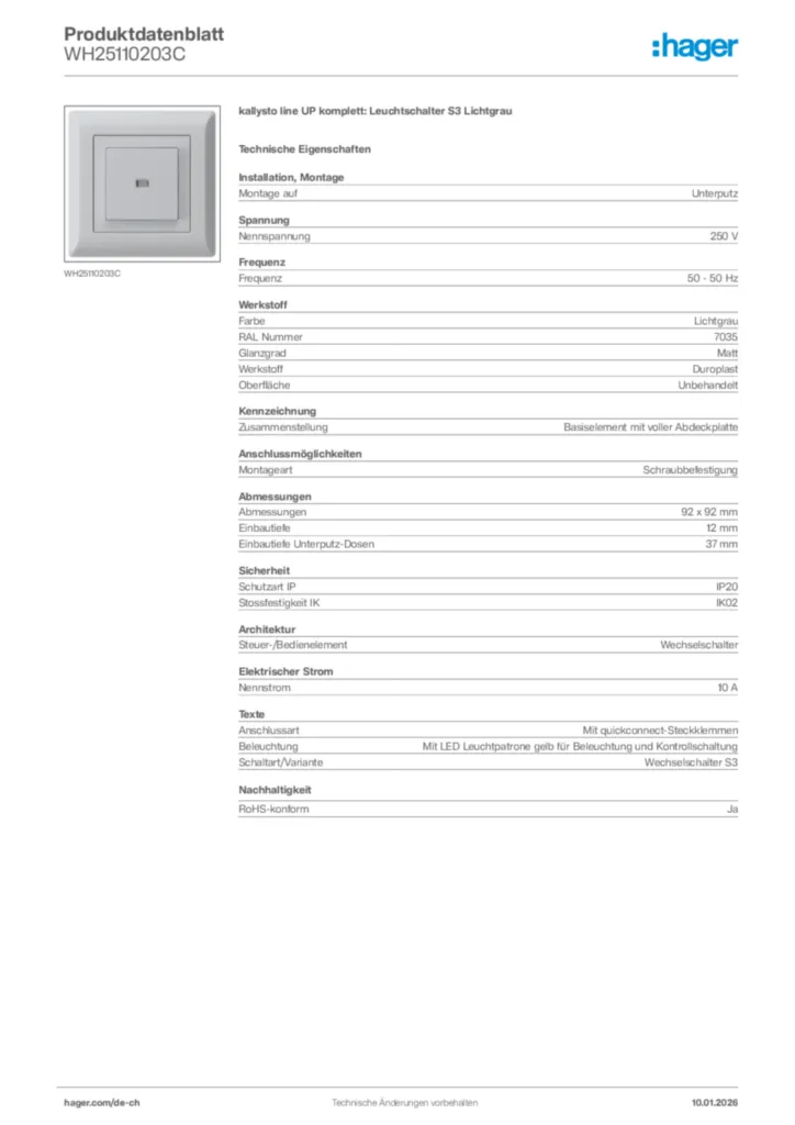 Bild Hager Produktdatenblatt WH25110203C | Hager Schweiz
