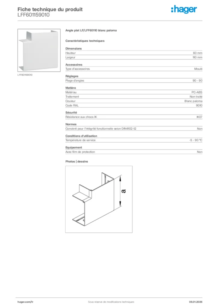 Image Hager Fiche technique du produit LFF601159010 | Hager France