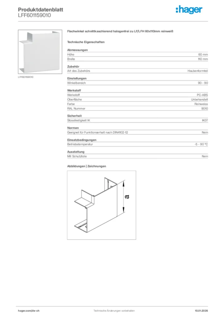 Bild Hager Produktdatenblatt LFF601159010 | Hager Schweiz