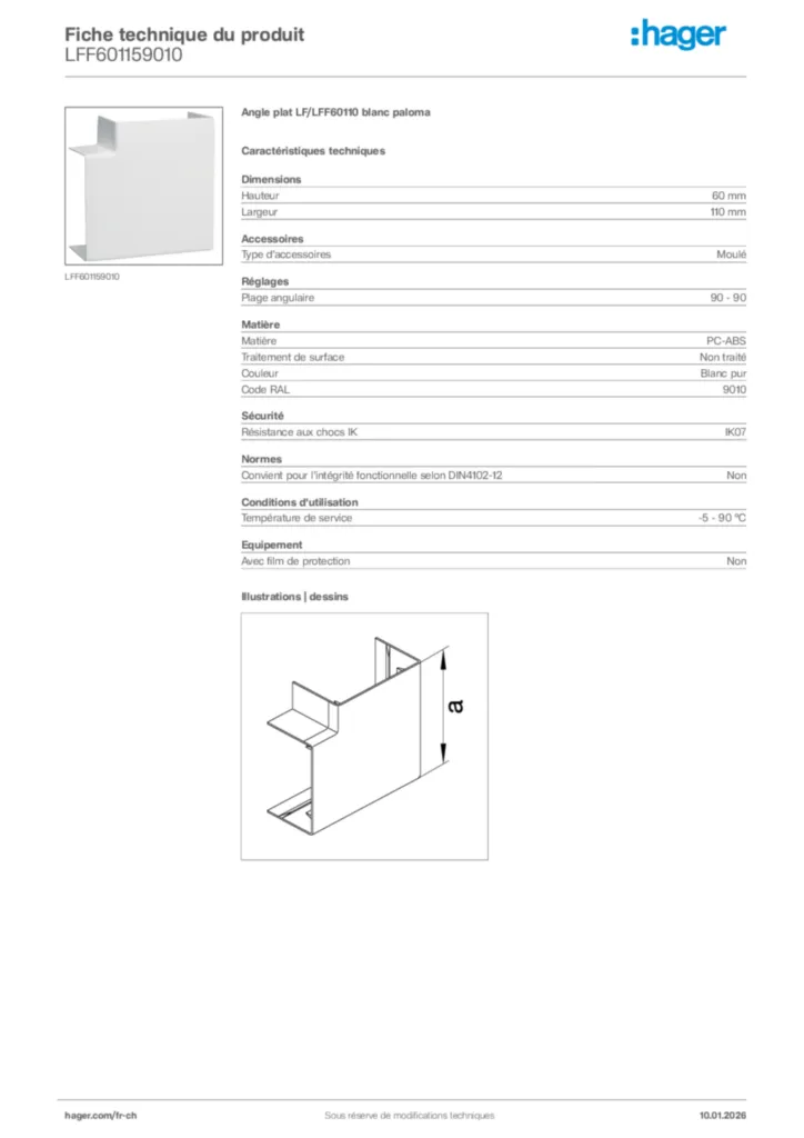 Image Hager Fiche technique du produit LFF601159010 | Hager Suisse