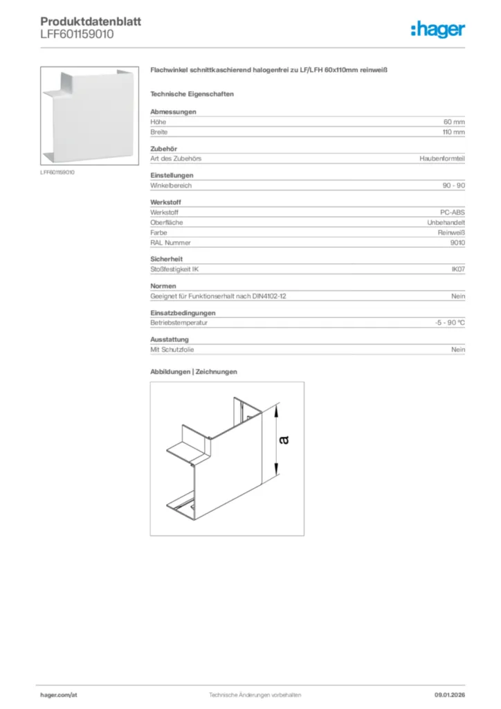 Bild Hager Produktdatenblatt LFF601159010 | Hager Deutschland