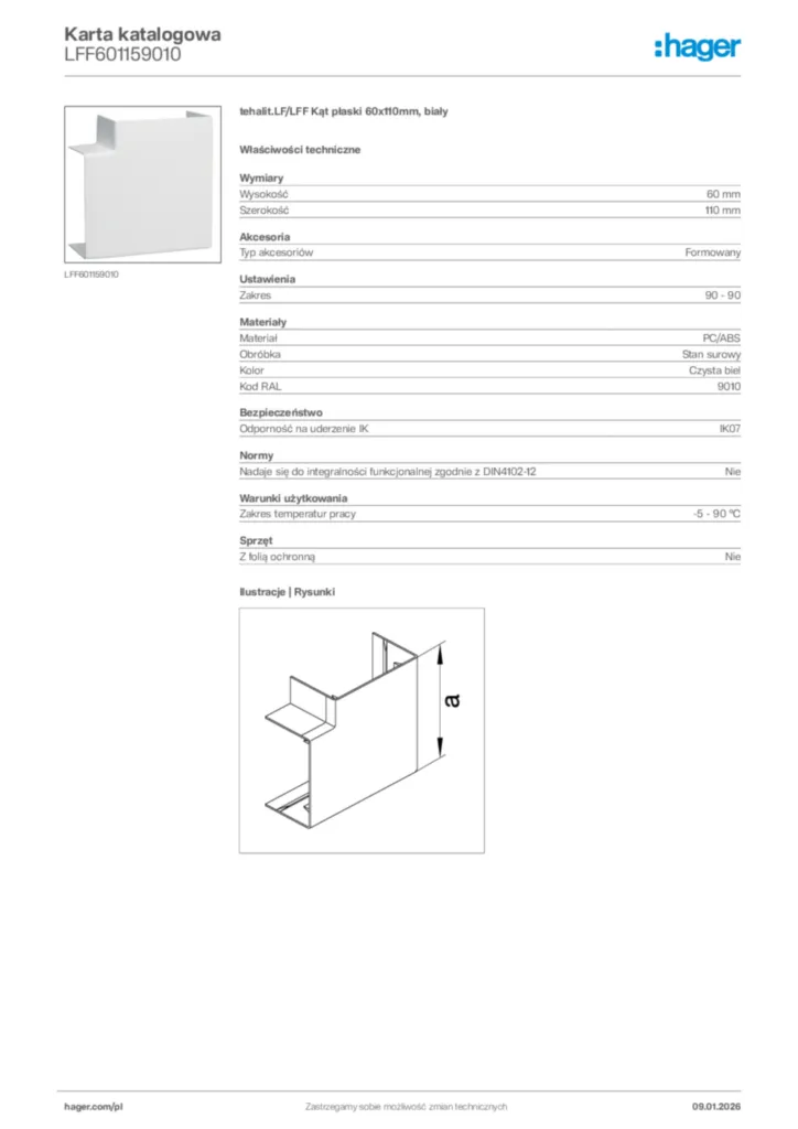 Zdjęcie Hager Karta katalogowa LFF601159010 | Hager Polska