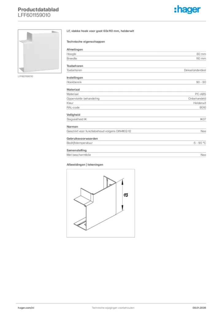 Afbeelding Hager Productdatablad LFF601159010 | Hager Nederland