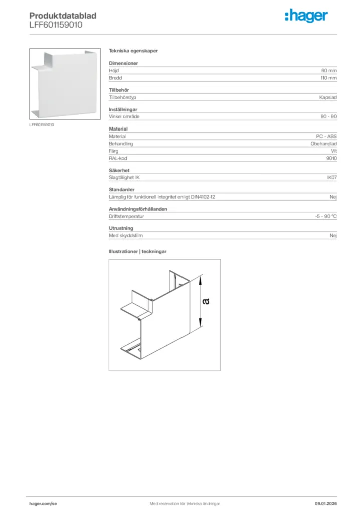 Bild Hager Produktdatablad LFF601159010 | Hager Sverige