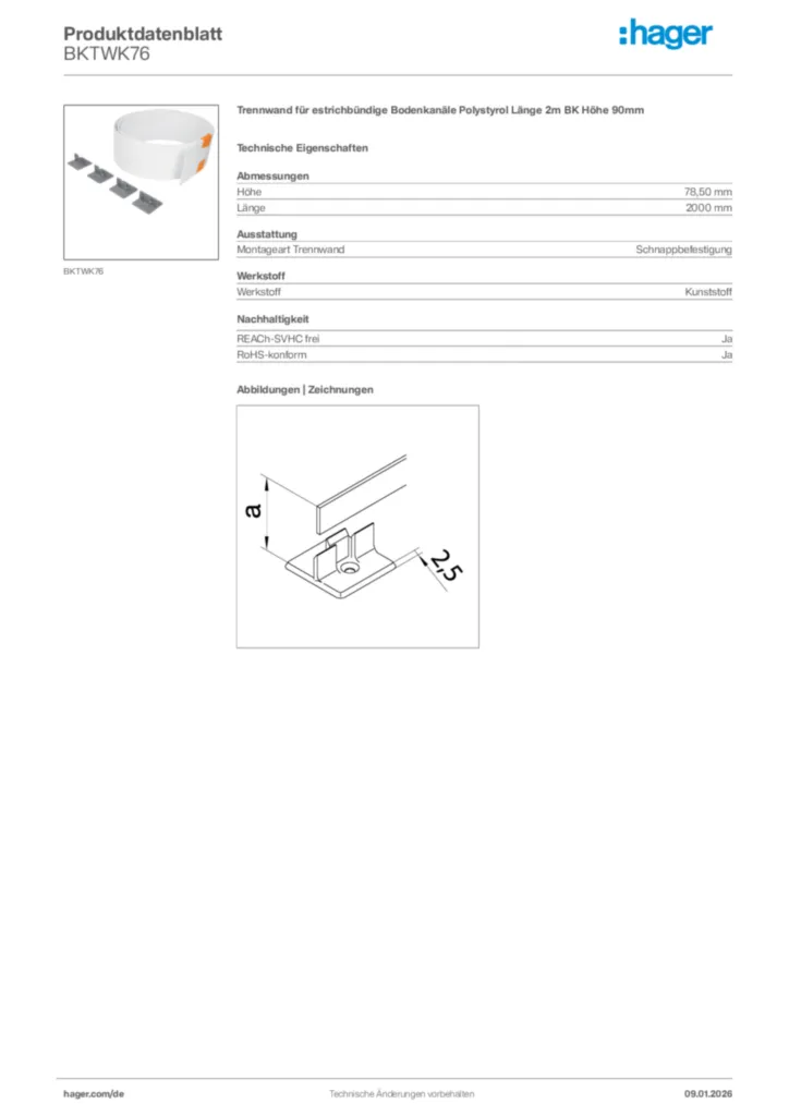 Bild Hager Produktdatenblatt BKTWK76 | Hager Deutschland