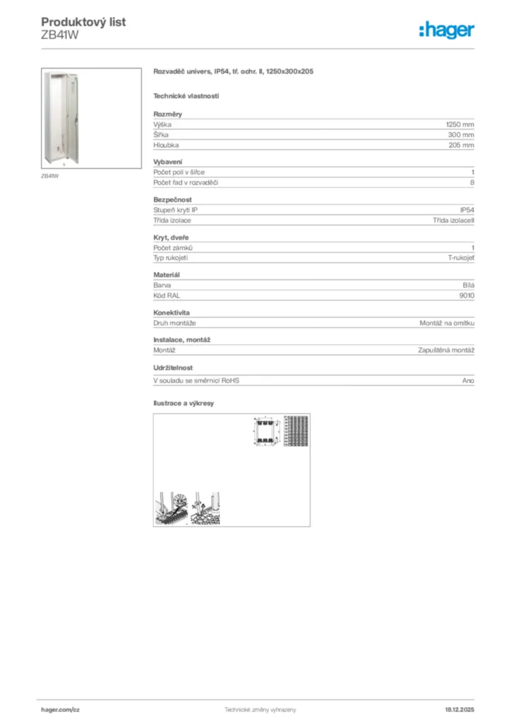 Obrázek Hager Produktový list ZB41W | Hager