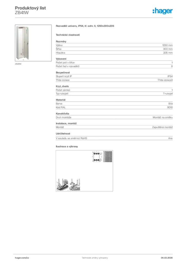 Obrázek Hager Product data sheet ZB41W | Hager