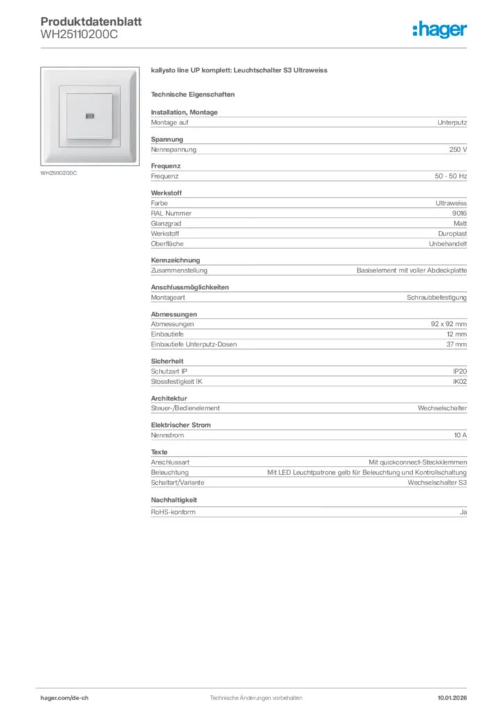 Bild Hager Produktdatenblatt WH25110200C | Hager Schweiz
