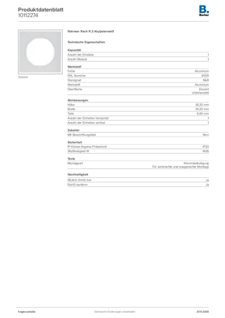 Berker Produktdatenblatt 10112274