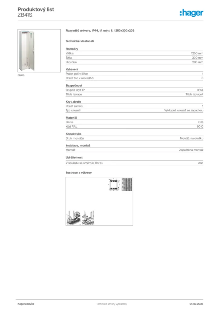 Obrázek Hager Product data sheet ZB41S | Hager