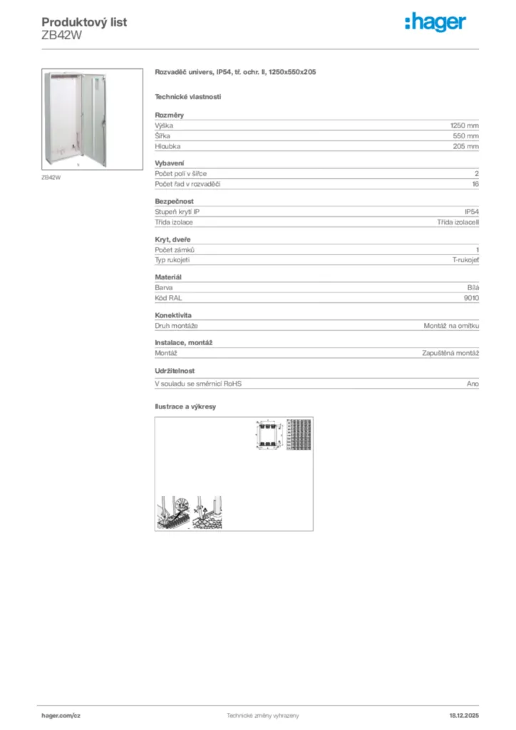 Obrázek Hager Produktový list ZB42W | Hager