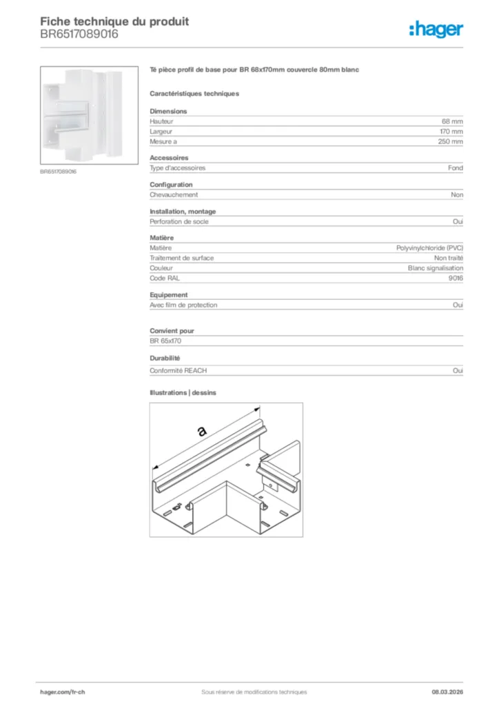 Image Hager Fiche technique du produit BR6517089016 | Hager Suisse