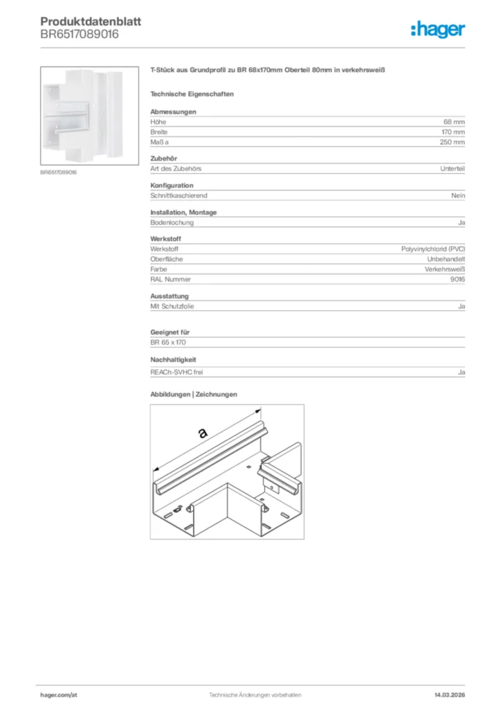 Bild Hager Produktdatenblatt BR6517089016 | Hager Deutschland