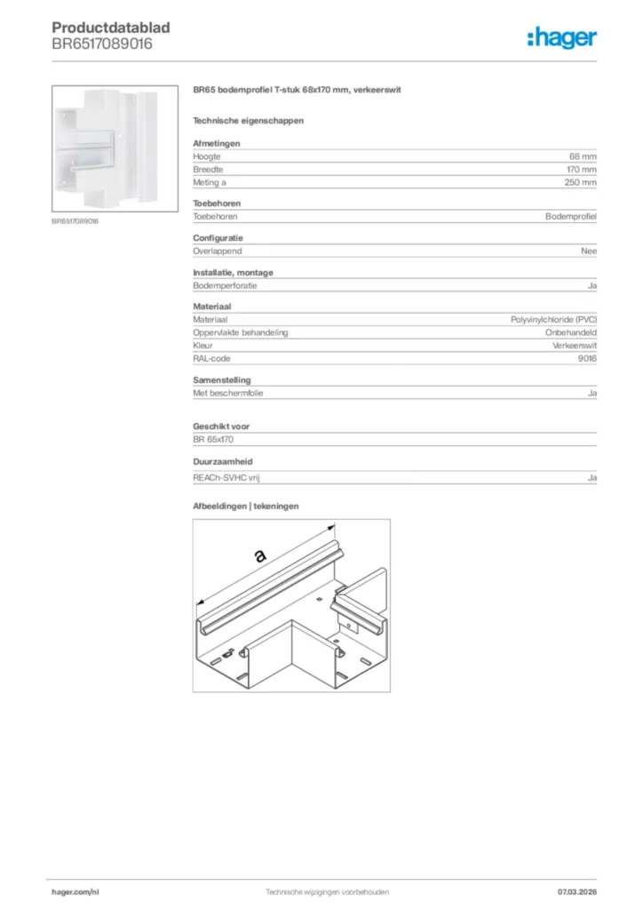 Afbeelding Hager Productdatablad BR6517089016 | Hager Nederland