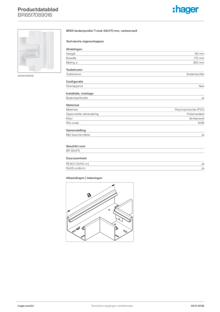 Afbeelding Hager Productdatablad BR6517089016 | Hager Nederland