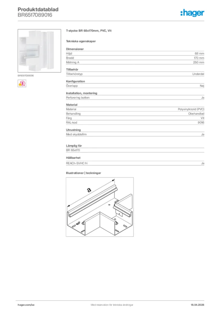 Bild Hager Produktdatablad BR6517089016 | Hager Sverige