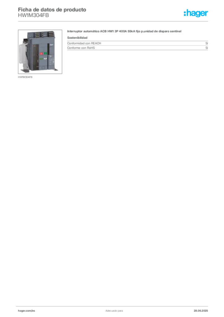 Imagen Hager Ficha de datos de producto HW1M304FB | Hager España