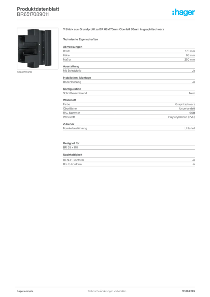 Bild Hager Produktdatenblatt BR6517089011 | Hager Deutschland