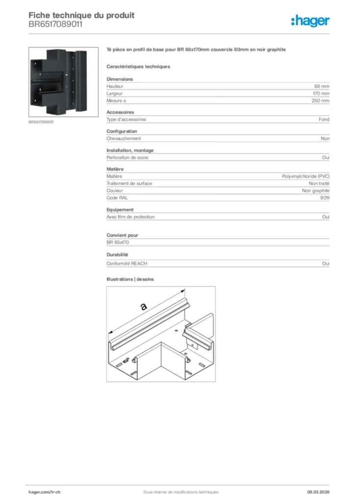 Image Hager Fiche technique du produit BR6517089011 | Hager Suisse