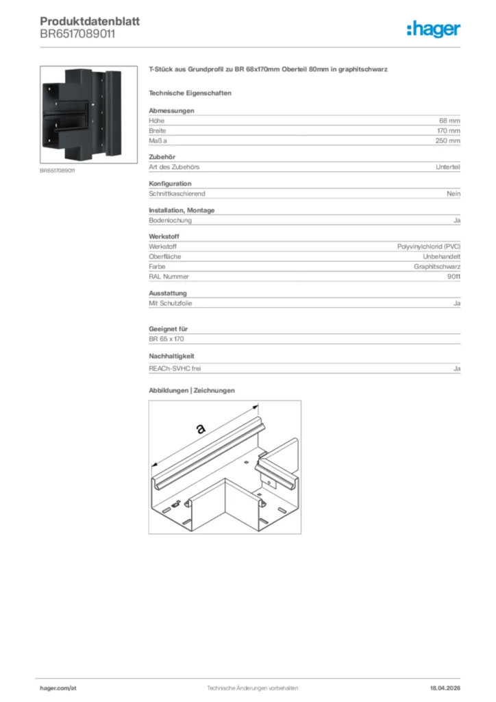 Bild Hager Produktdatenblatt BR6517089011 | Hager Deutschland