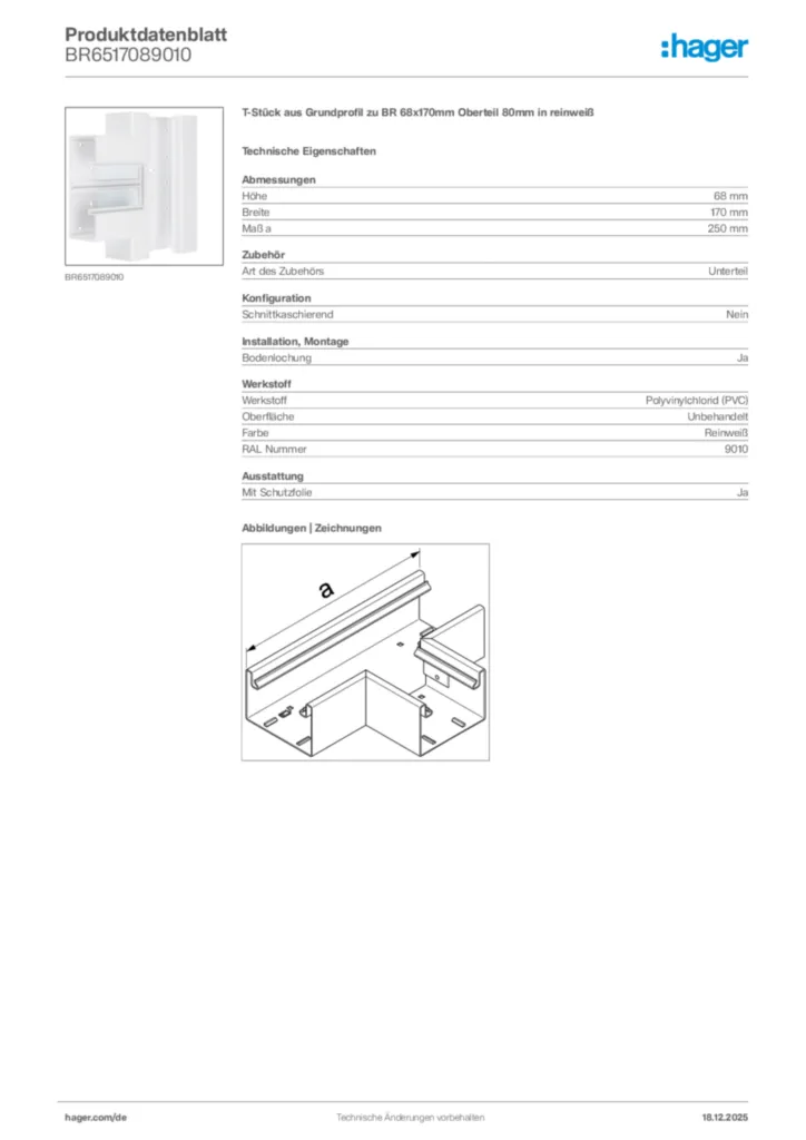 Bild Hager Produktdatenblatt BR6517089010 | Hager Deutschland