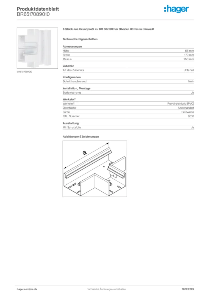 Bild Hager Produktdatenblatt BR6517089010 | Hager Schweiz