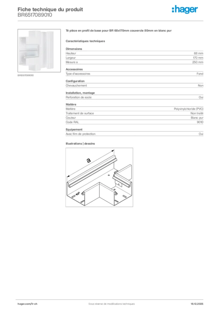 Image Hager Fiche technique du produit BR6517089010 | Hager Suisse