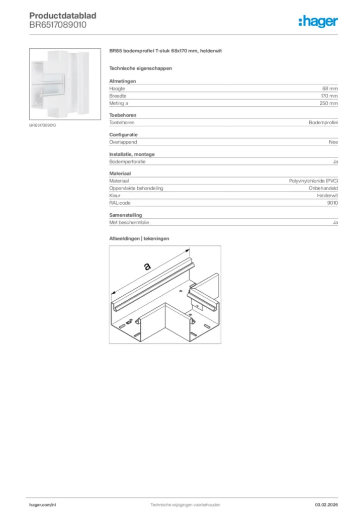 Afbeelding Hager Productdatablad BR6517089010 | Hager Nederland