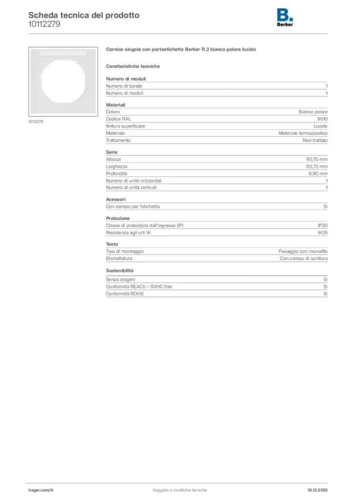 Immagine Berker Scheda tecnica del prodotto 10112279 | Hager Italia