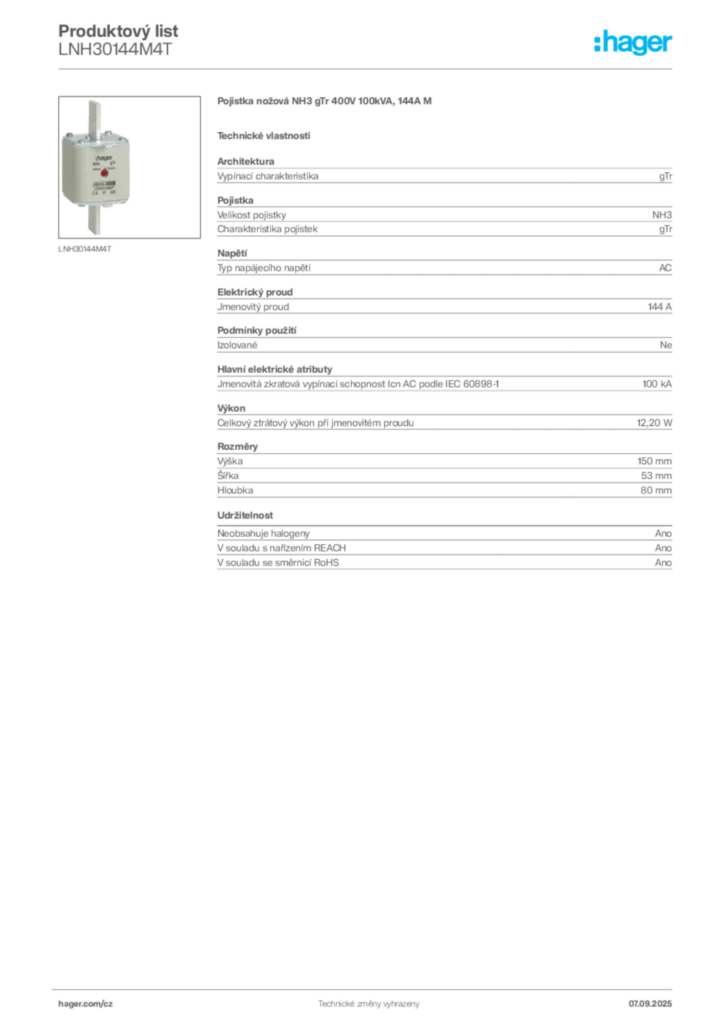 Obrázek Hager Produktový list LNH30144M4T | Hager