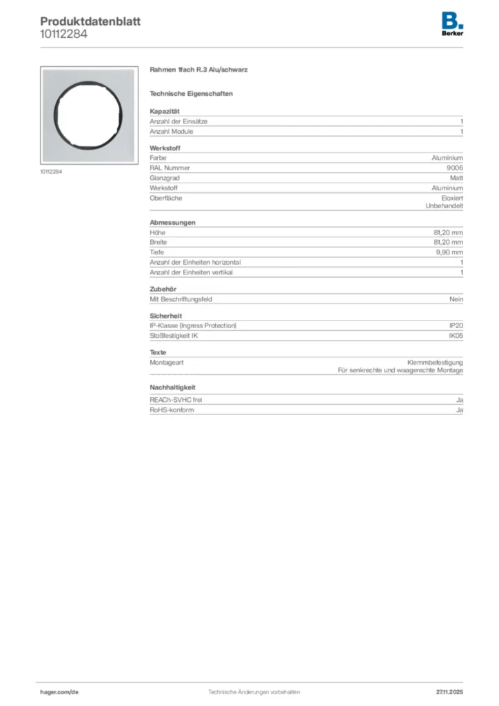 Berker Produktdatenblatt 10112284