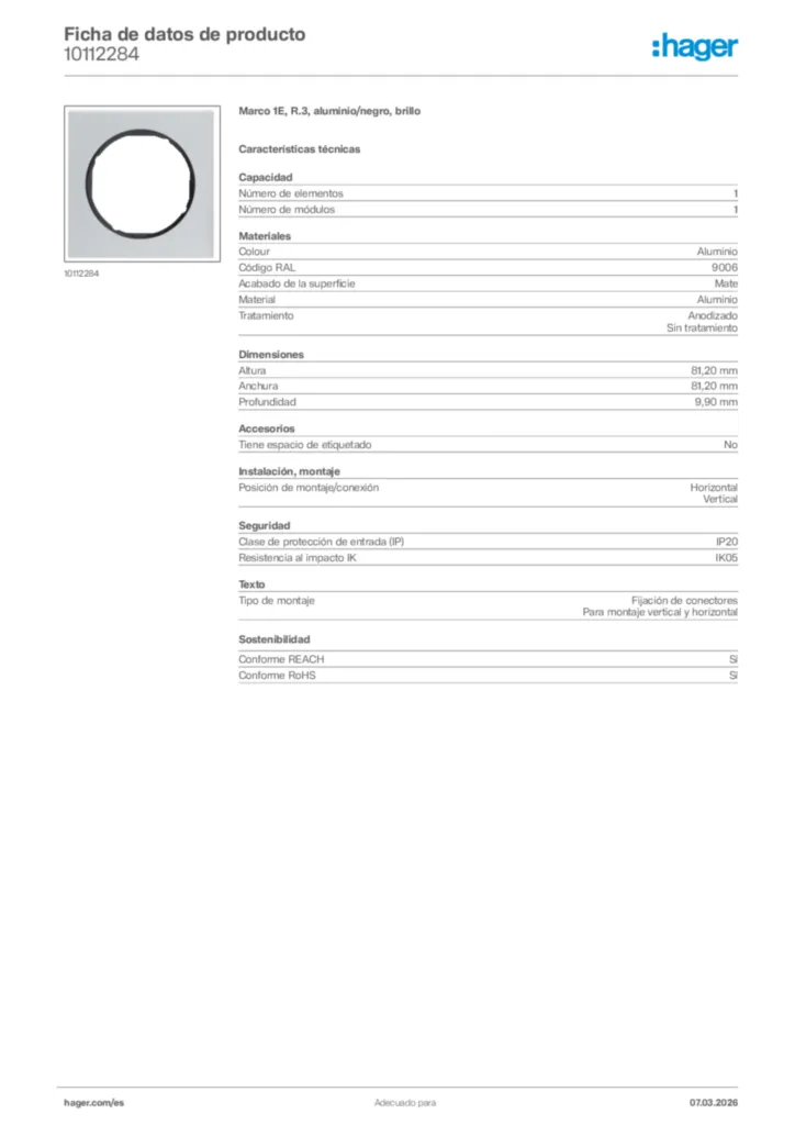 Imagen Hager Ficha de datos de producto 10112284 | Hager España