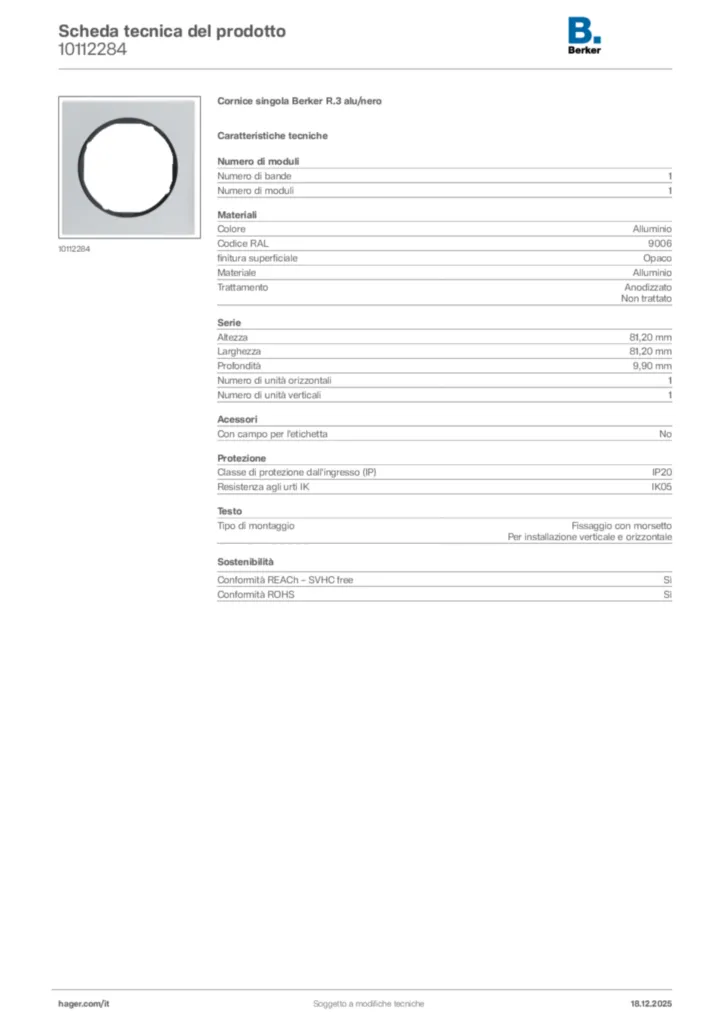 Immagine Berker Scheda tecnica del prodotto 10112284 | Hager Italia