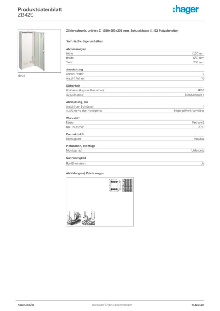 Bild Hager Produktdatenblatt ZB42S | Hager Deutschland