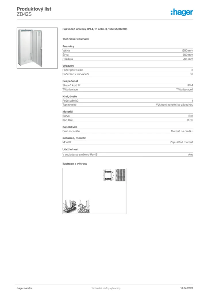 Obrázek Hager Product data sheet ZB42S | Hager