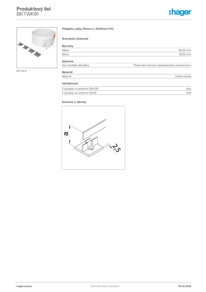 Obrázek Hager Product data sheet BKTWK91 | Hager