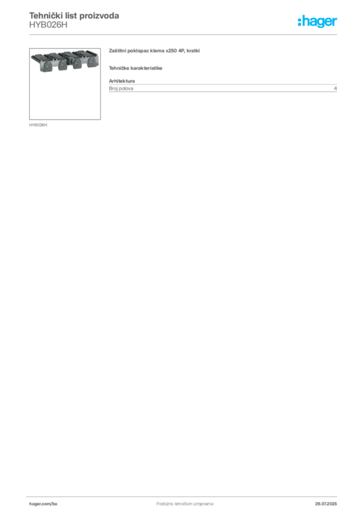 Slika Hager Product data sheet HYB026H  | Hager
