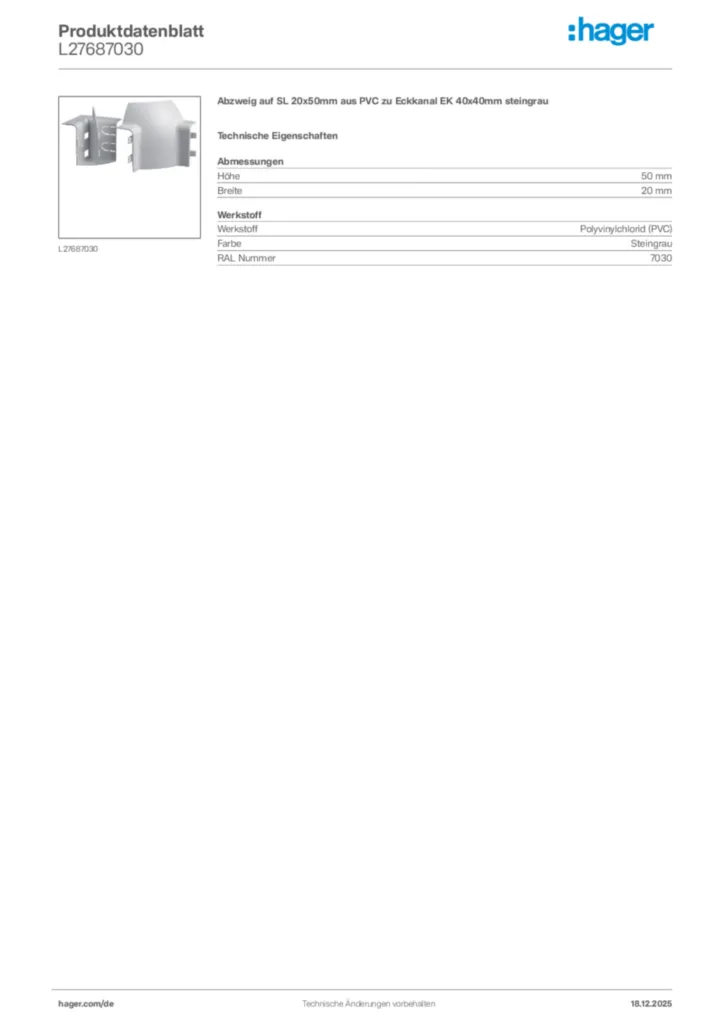 Bild Hager Produktdatenblatt L27687030 | Hager Deutschland